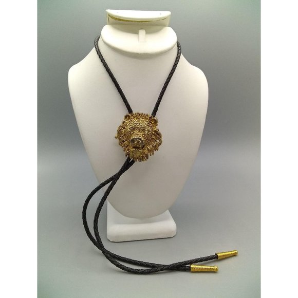 Other - Vintage Golden Lion Head Bolo Slide on Bolo Tie